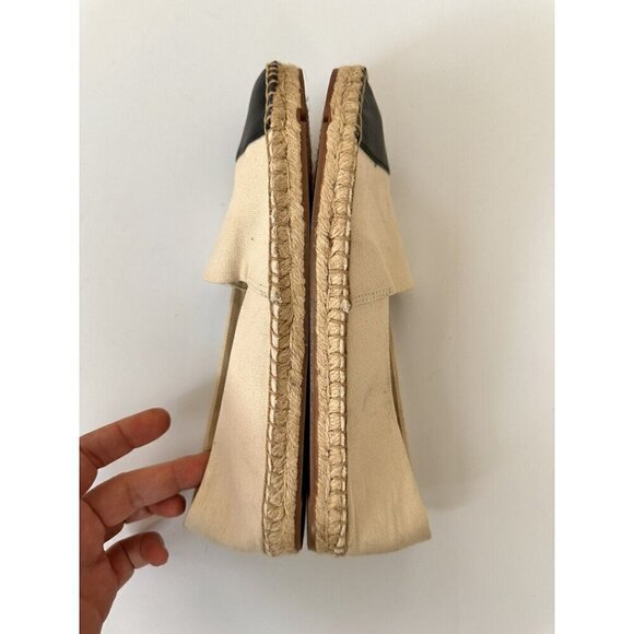 J.‎ Crew Factory | Classic Beige Canvas Black Leather Cap Espadrilles SP21 Sz 7 - Picture 4 of 9